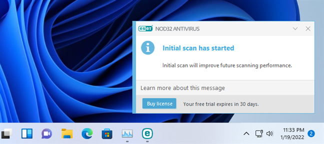 Initial antivirus system scan run by ESET NOD32 Antivirus