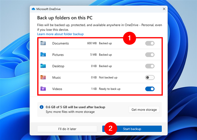 Choosing what folders are backed up to OneDrive