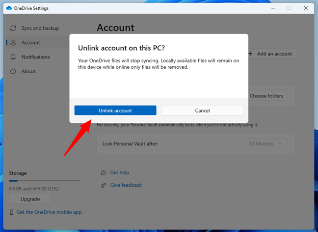 Unlink account from OneDrive