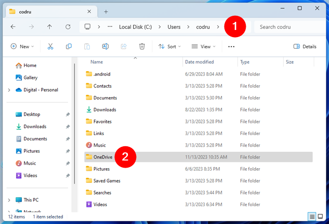 The default folders from a Windows user account