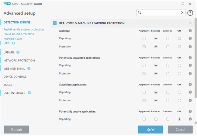The advanced settings available in ESET Smart Security Premium
