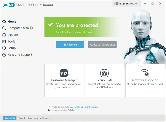 The ESET Smart Security Premium user interface