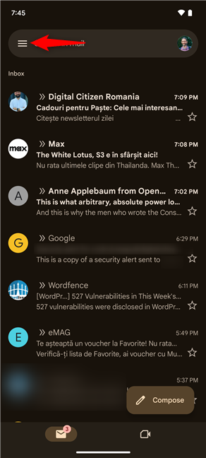 Tap the hamburger button