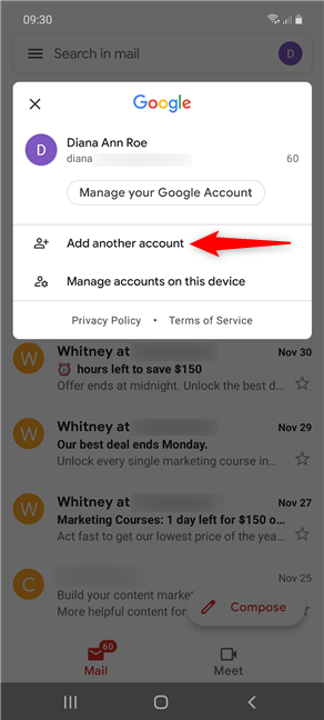Press on Add another account to add a second Gmail account