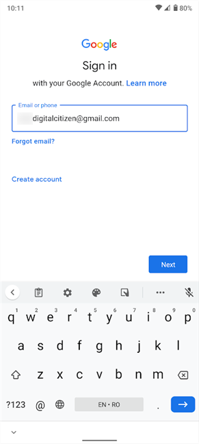Insert the details of the Google Account you want to add