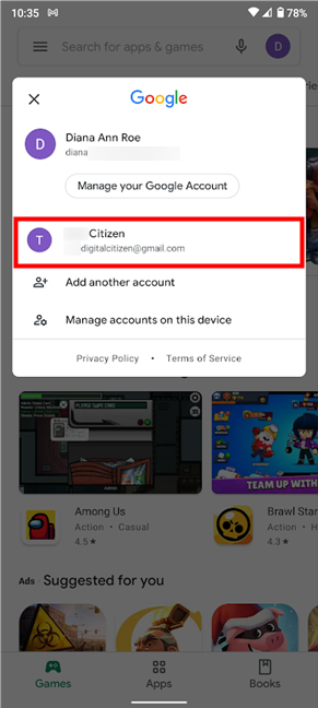 How to switch Google accounts on Android