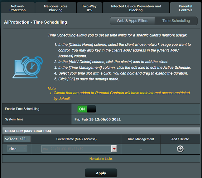 Time Scheduling options on your ASUS router