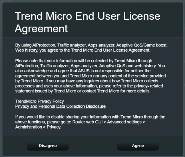 Accept the End User License Agreement for AiProtection