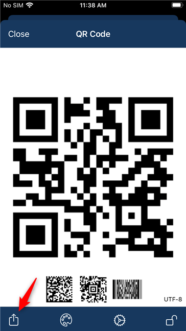 Choosing to share the QR code