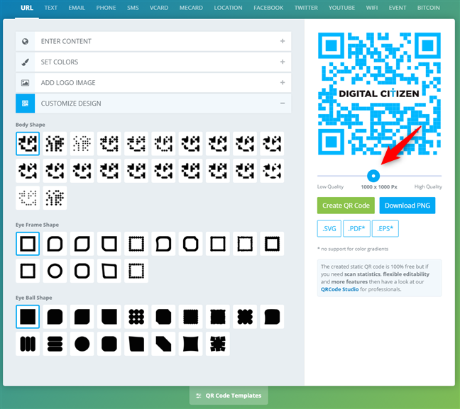 Setting the size of the QR code