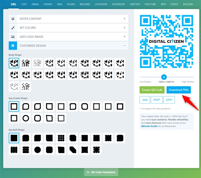 The QR code is created and can be downloaded
