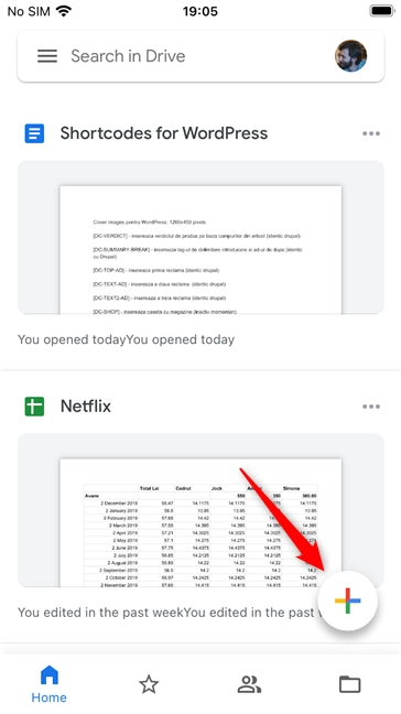 The Add button from the Google Drive app for iOS