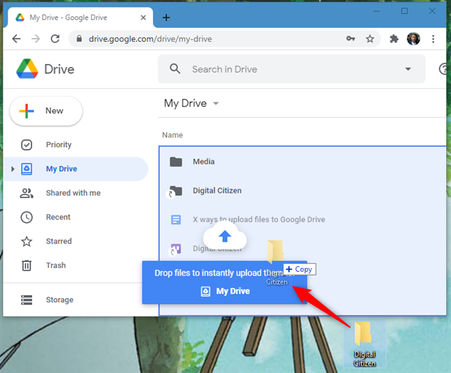 Uploading folders to Google Drive using drag and drop
