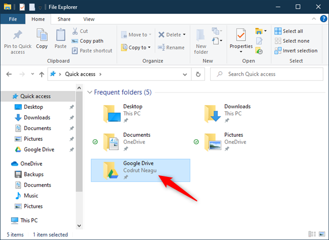 The Google Drive folder on a Windows 10 PC