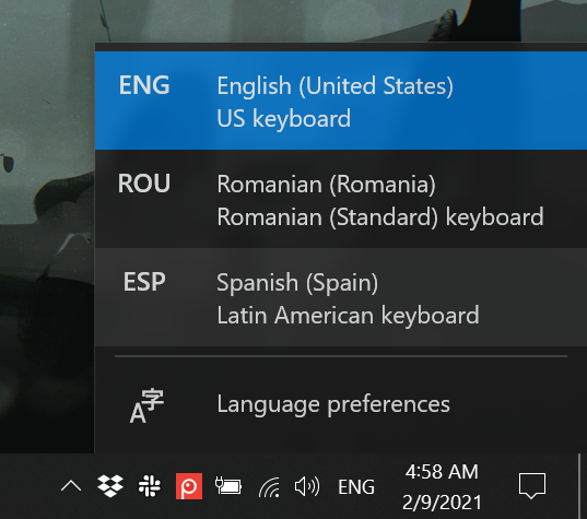 How to change the keyboard language in Windows 10 with two clicks or taps