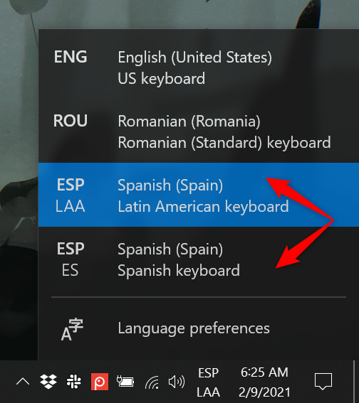 Use Ctrl + Shift to change to the other Spanish keyboard layout