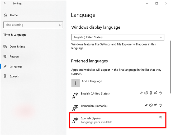 In Windows 10, add a keyboard language to display it under Preferred languages
