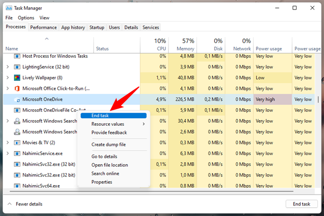 Ending the OneDrive task