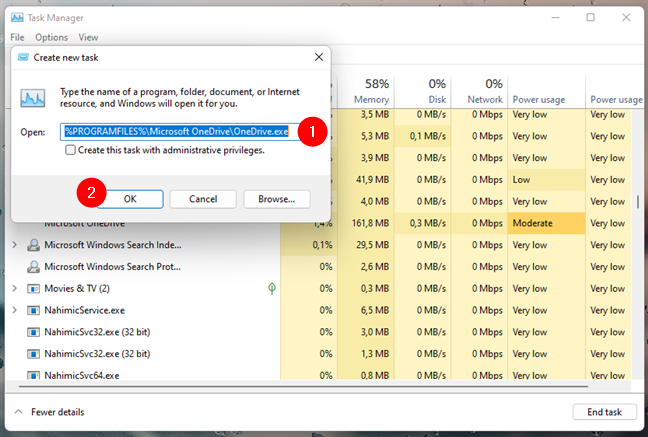 Start OneDrive from Windows 11's Task Manager
