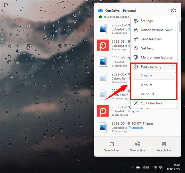 Pause syncing for OneDrive