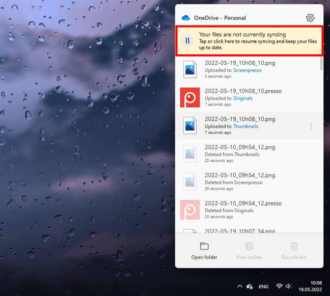 OneDrive: Your files are not currently syncing