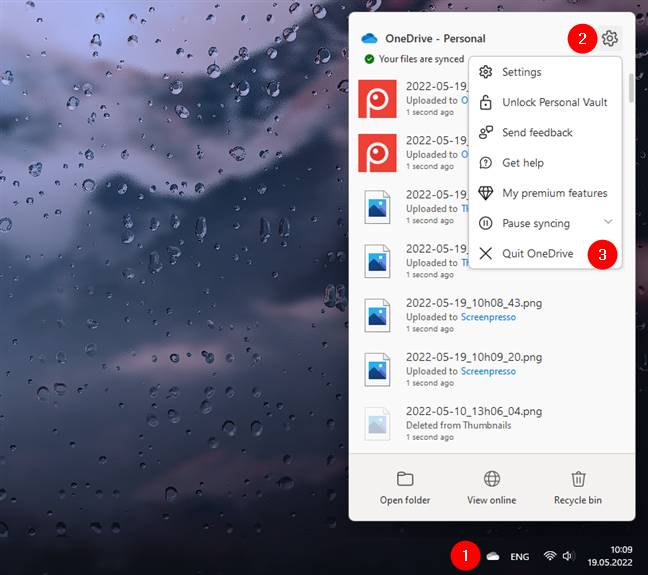 OneDrive force sync: Close OneDrive