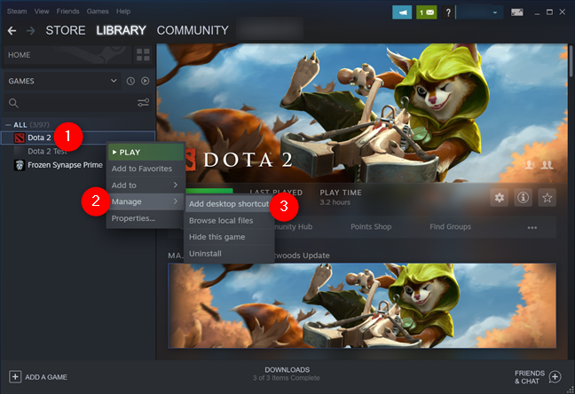 Add a desktop shortcut for the Steam game you want to pin