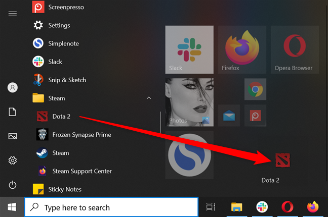 Pin Steam games to Start in Windows 10 by dragging and dropping
