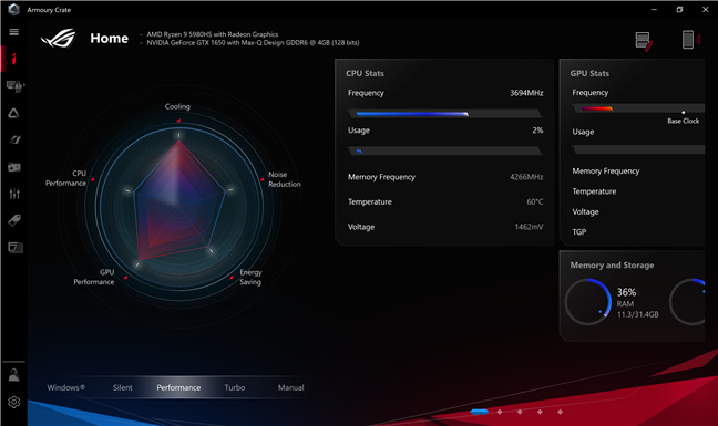 ASUS ROG Flow X13 GV301 - Armoury Crate software