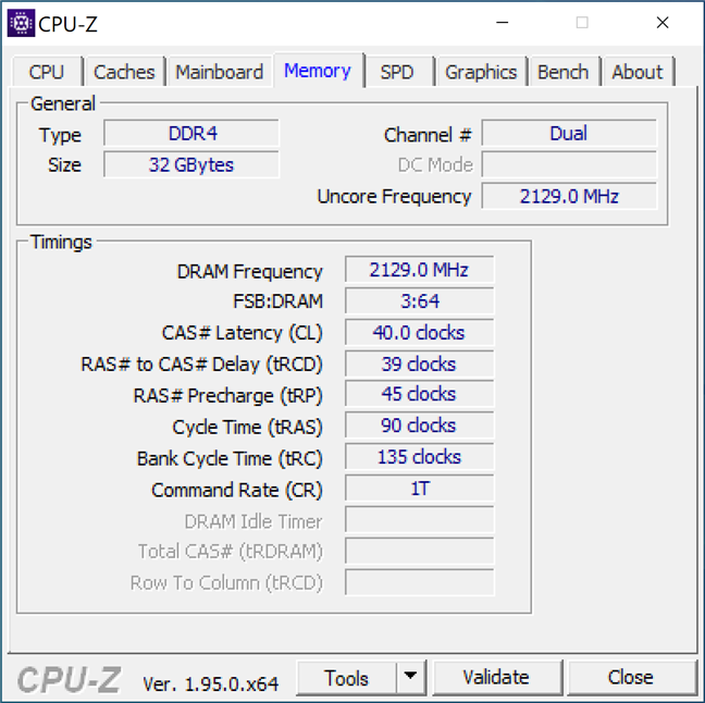 RAM details shown by CPU-Z