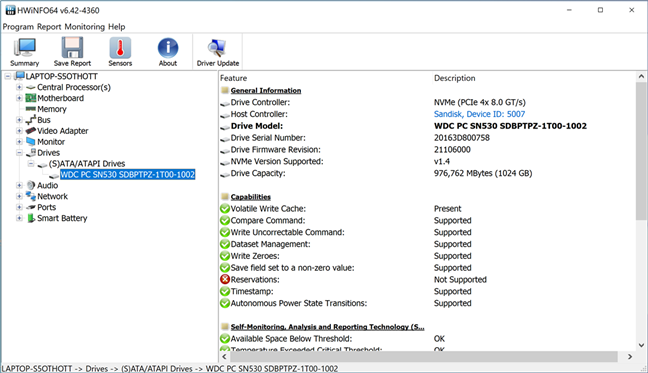 SSD details shown by HWiNFO64