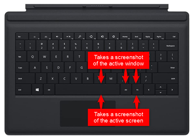 Keyboard screenshot shortcut keys on a Surface Type Cover (1)