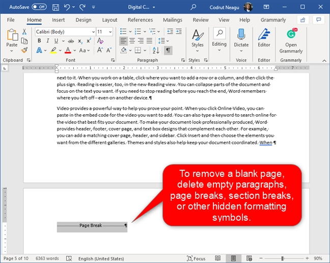 Deleting unneeded paragraphs, page breaks, etc.