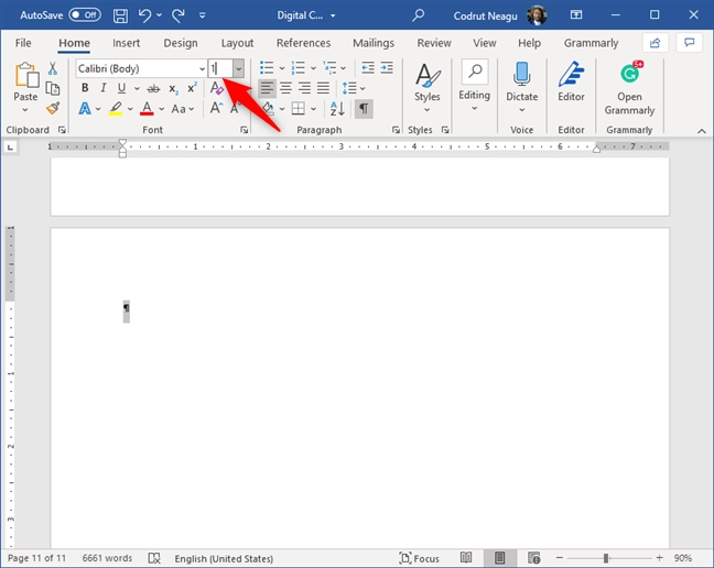 Changing the font size of the last paragraph to 1 (one)