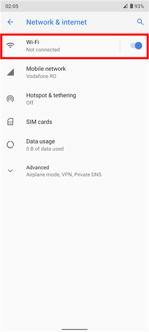 Tap on Wi-Fi to access the Android Wi-Fi Settings