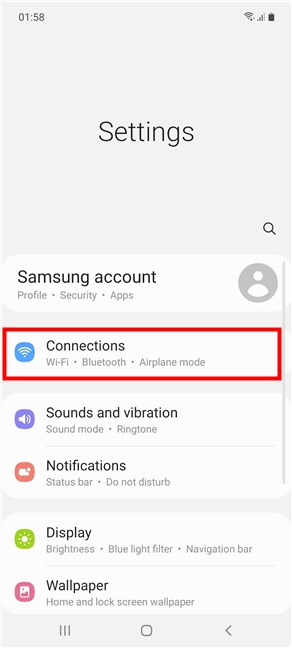 Access Connections Settings on a Samsung Galaxy Android