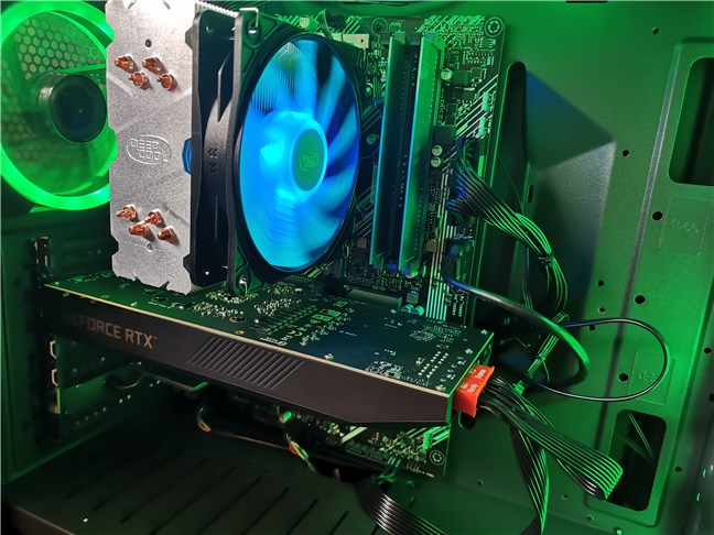 The ASUS Turbo GeForce RTX 3070 GPU mounted in a PC
