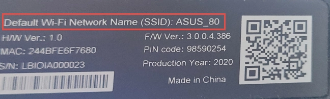 The default Wi-Fi name is written on a sticker on your ASUS router
