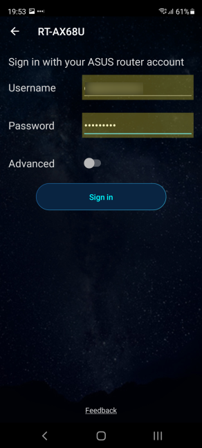 Enter the username and password