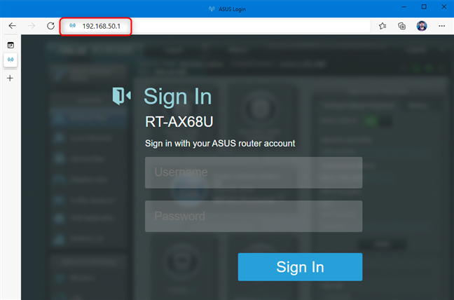 Wi-Fi 6 ASUS routers use the IP address 192.168.50.1