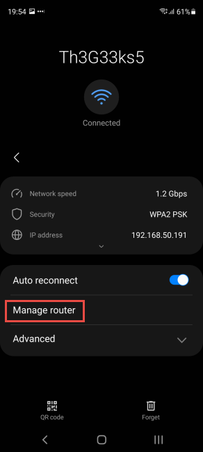 Tap Manage router