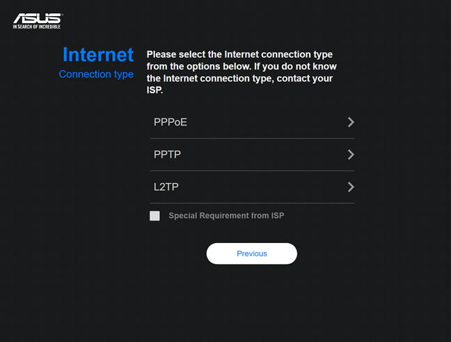 Setting up the internet connection on ASUS RT-AX68U