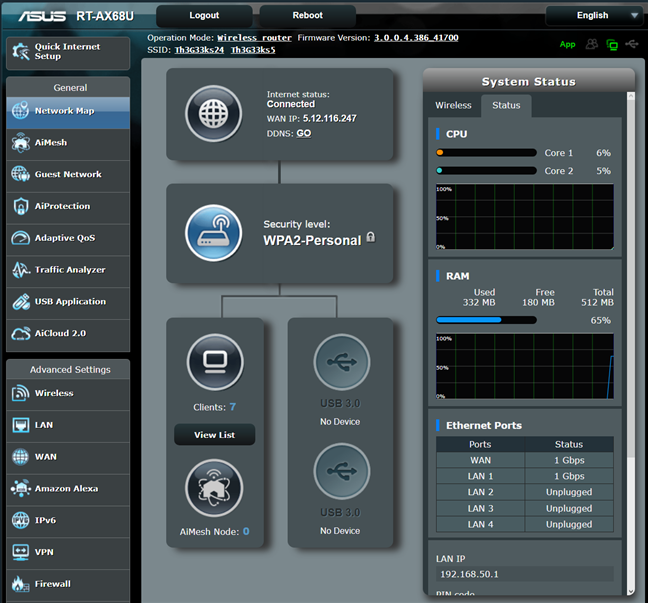 The firmware on the ASUS RT-AX68U