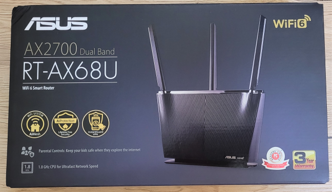 The packaging used for ASUS RT-AX68U