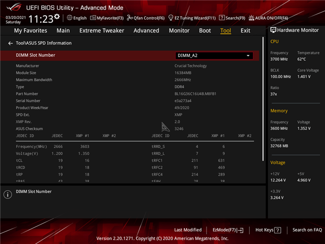 XMP profile for Crucial Ballistix Gaming Memory DDR4-3600 32GB