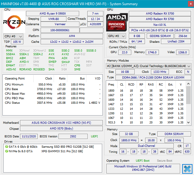 Hardware details about the PC we used for testing the Crucial RAM