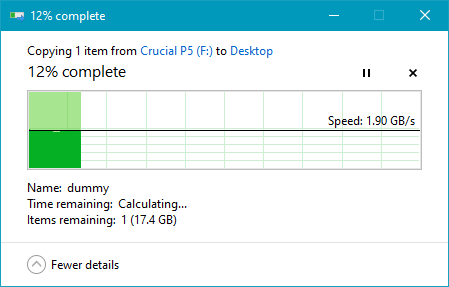 Copying a large file from the Crucial P5 SSD