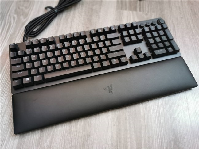 Razer Huntsman v2 Analog with its wrist pad attached