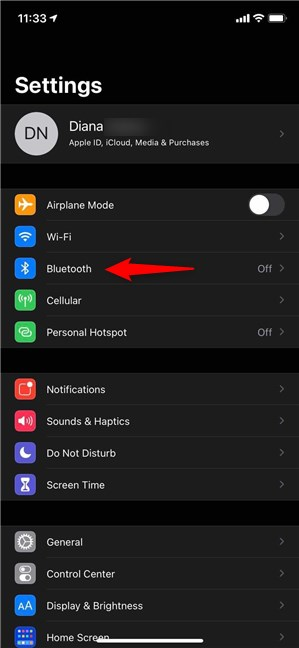 Access the Bluetooth Settings on iPhone or iPad