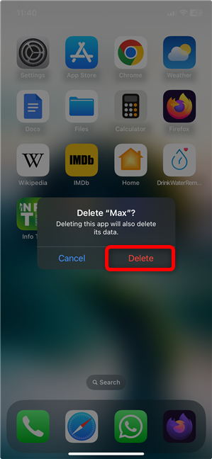 Tap Delete to remove the app from iPhone or iPad